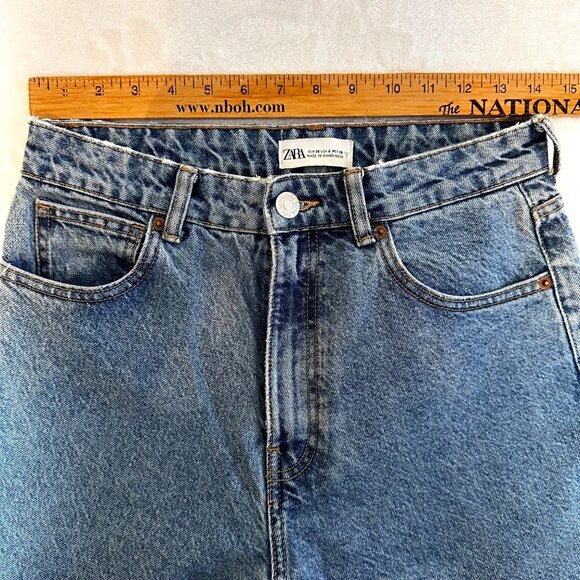 Zara Womens High-Waisted Tapered Blue Denim Jeans Sz 6 Y2K Minimalist Aesthetic - Picture 3 of 9